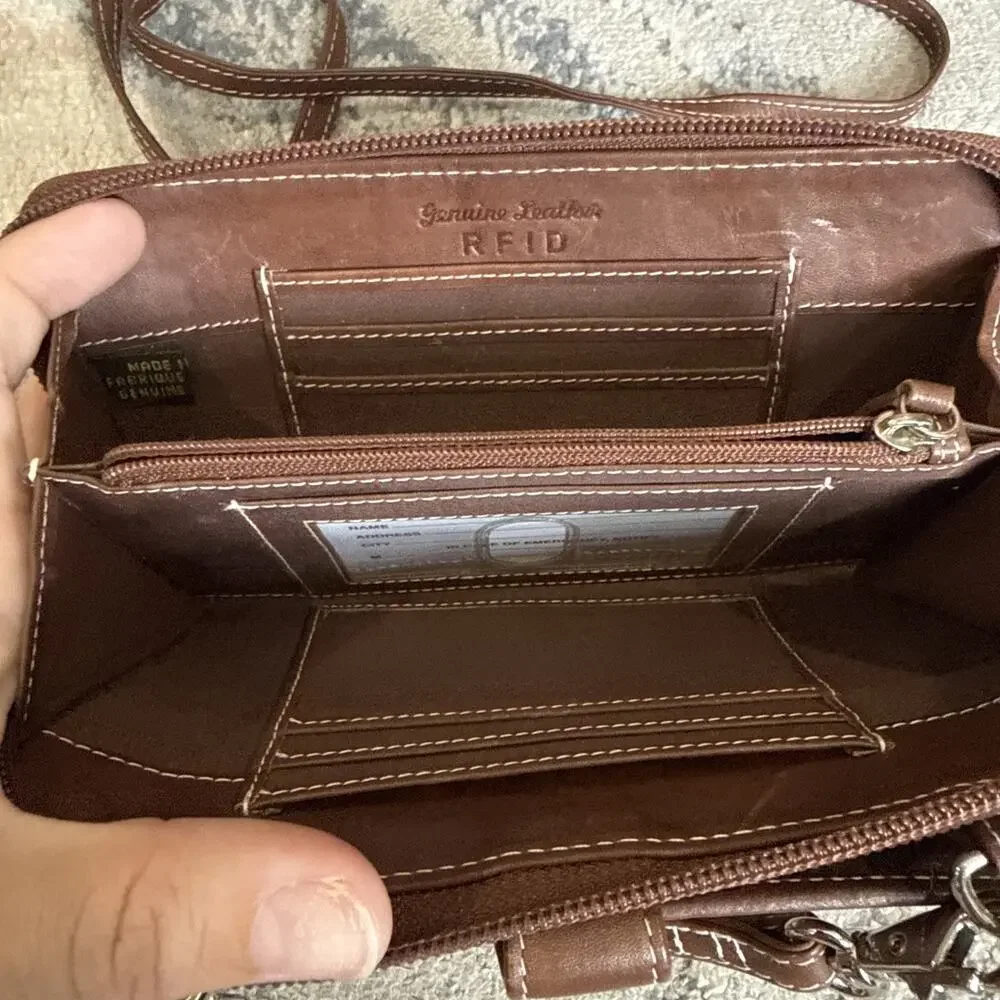 OVERLAND Odessa Cowhide Crossbody Wristlet Wallet Brown